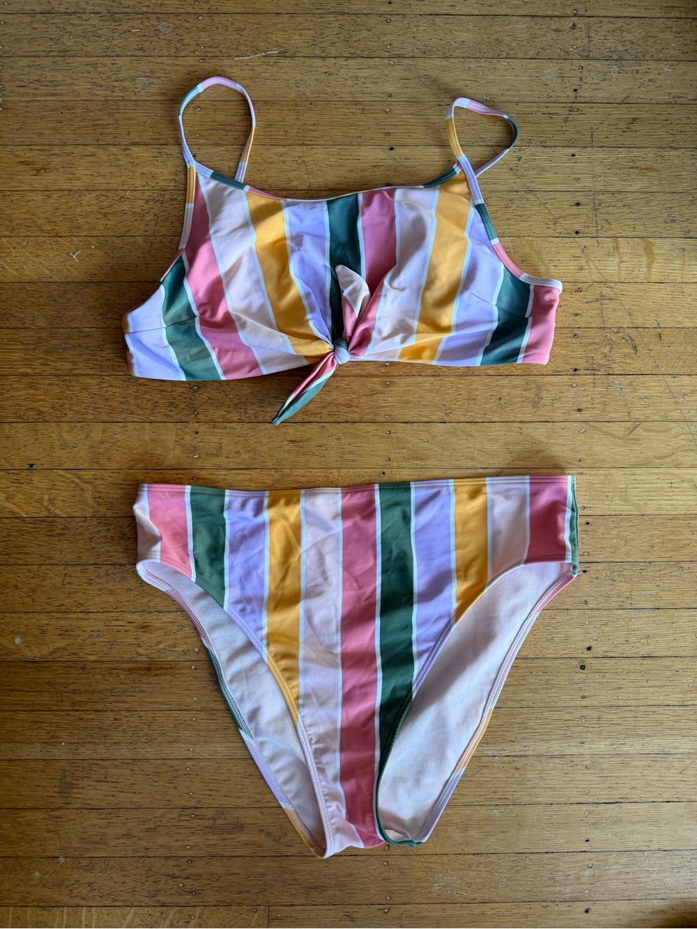 Hollister Pink, Yellow, Green & White Striped Tie-Front Bikini Set
